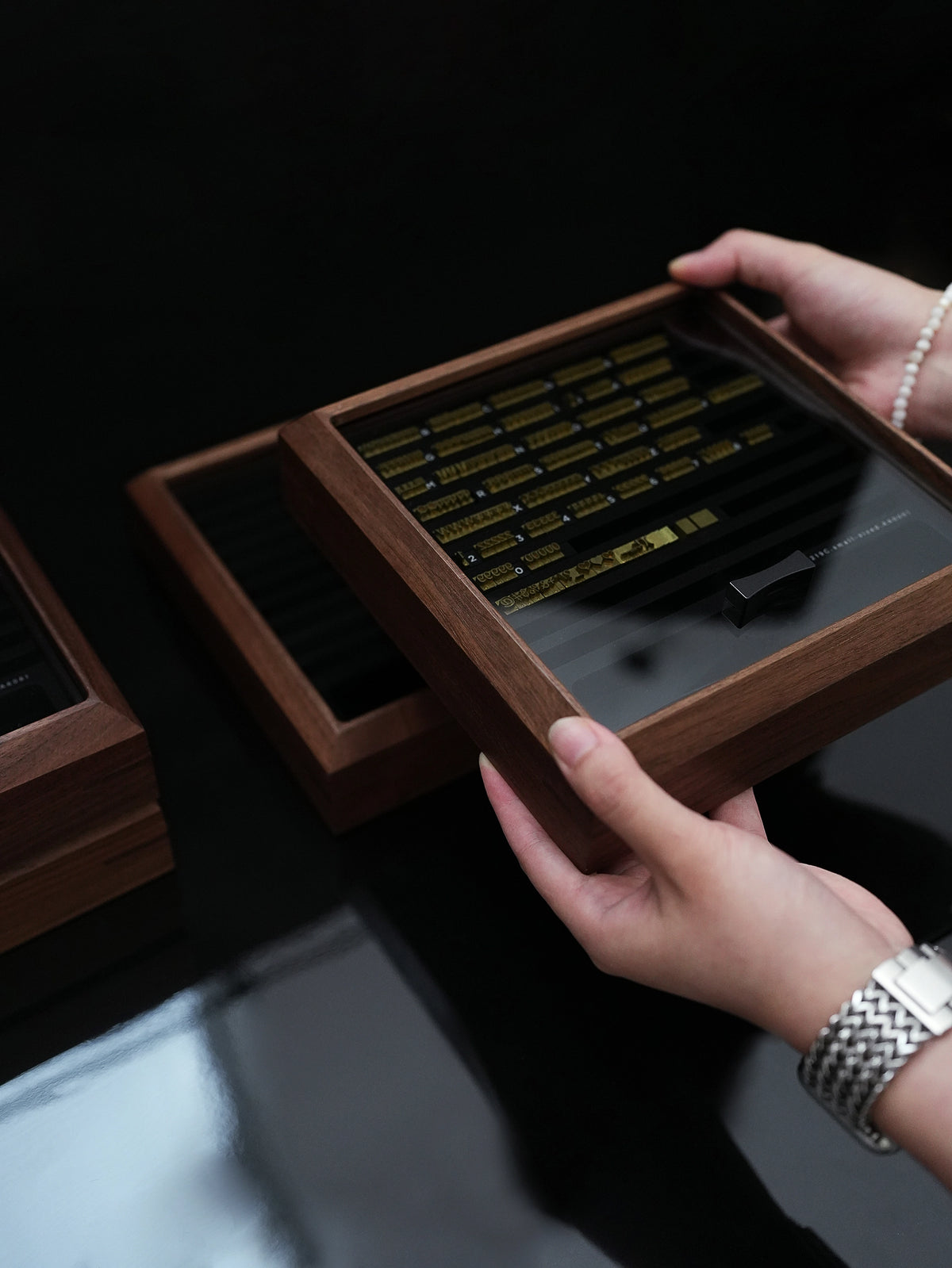 Store Stamp Box MAXITA Modular Walnut Letters Stamp Storage Box